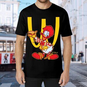 Brand New Black Graphic Tee with Colorful Cartoon Duck